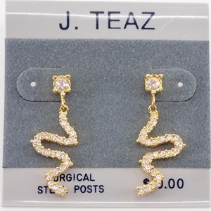 J. Teaz Gold and Diamond Snake Earrings 1"  New with tags Surgical Steel Post